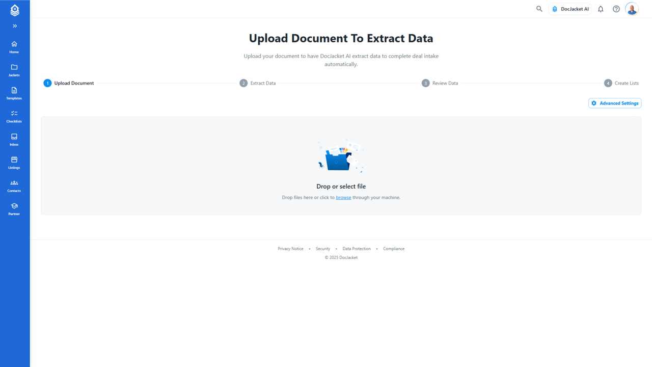 DocJacket Dashboard Screenshot - AI Transaction Coordination Interface